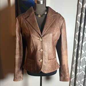 Scully Distressed Finish Brown Leather Blazer Jacket SZ Large